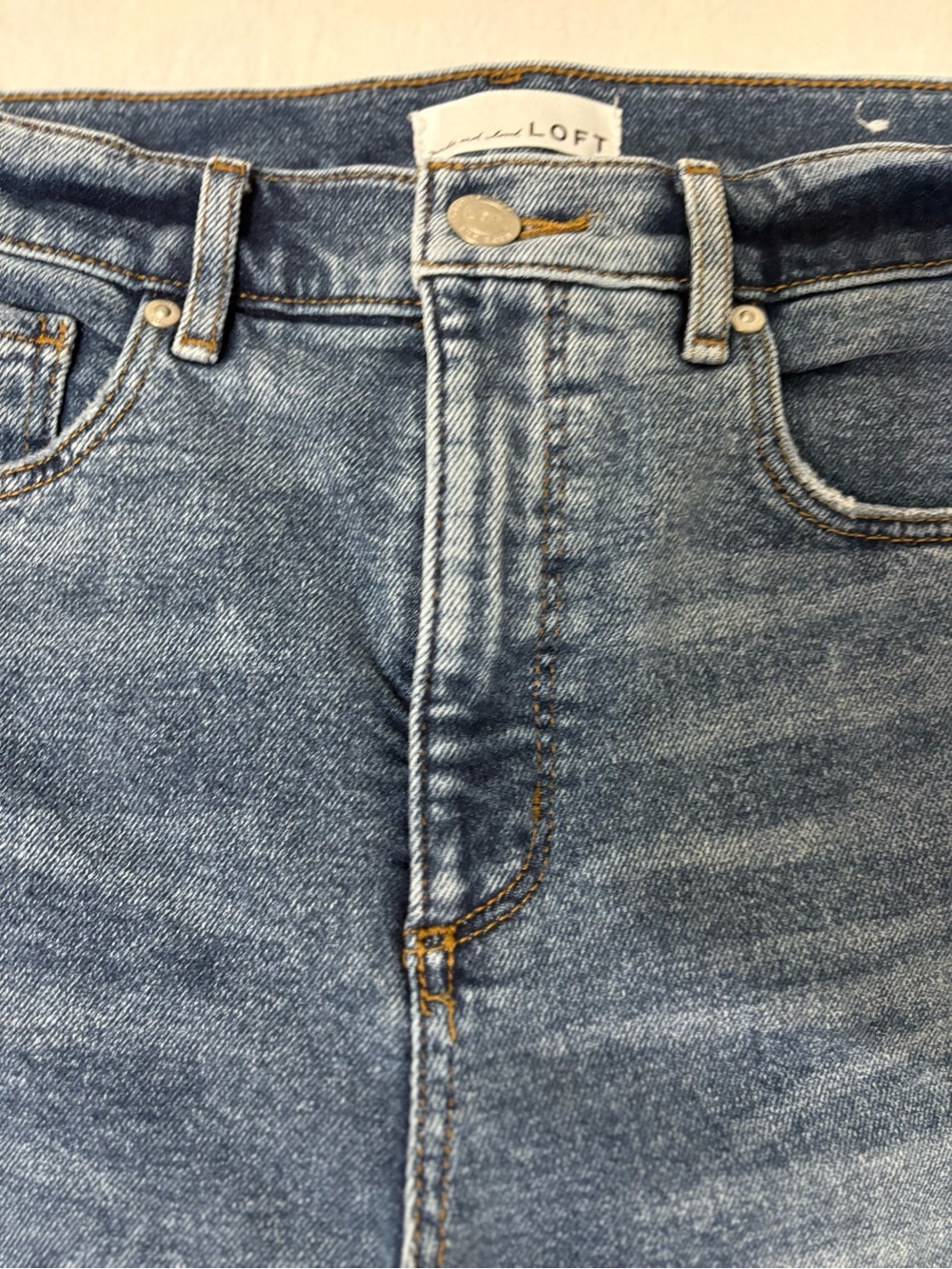LOFT Women's High Rise Skinny Jeans in Dark Blue with Distressed Details SIZE 10 - Picture 3 of 9